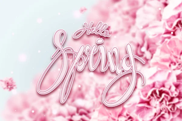 Iscrizione manoscritta ciao primavera. Primavera floreale sfondo naturale. Copia spazio . — Foto Stock