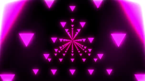 Beautiful Abstract Triangular Tunnel Moving Fast Futuristic Tunnel Neon Lights — Stock Video