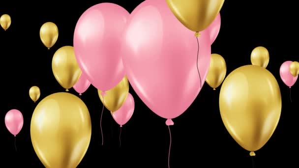 Rosa Und Goldene Luftballons Auf Dunklem Hintergrund Liebe — Stockvideo