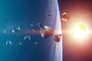 Dünya yörüngesindeki enkaz parçaları, gezegenin yörüngesinde tehlikeli enkaz parçaları. Bu görüntünün elementleri NASA tarafından desteklenmektedir.