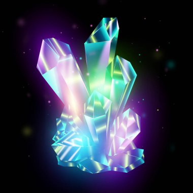 Kristal taş ya da yeşil renkli mücevher, siyah arka planda izole edilmiş incinin annesi. Gemstone Sihirli Kristalleri Mineral Kayalık Kristalizasyonu. İşlenmemiş elmas, 3 boyutlu illüstrasyon, 3 boyutlu çizim