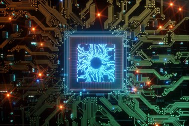 3D canlandırma işlemci teknolojisi geçmişi. Bilgisayar merkezi işleme üniteli konsept devre kartı. Dijital Çip Bütünleşik İletişim İşlemcisi. Boşluğu kopyala