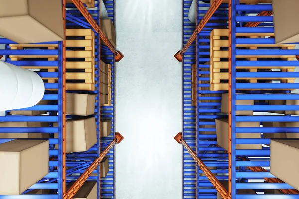 Render Industrial Racks Pallets Boxes Shelves Goods Huge Storage Rooms — 스톡 사진