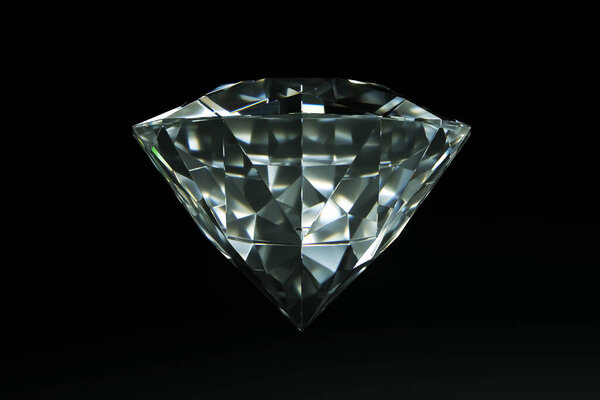 3D render photorealistic diamond isolated on a black background. Luxury concept of taming value Copy space