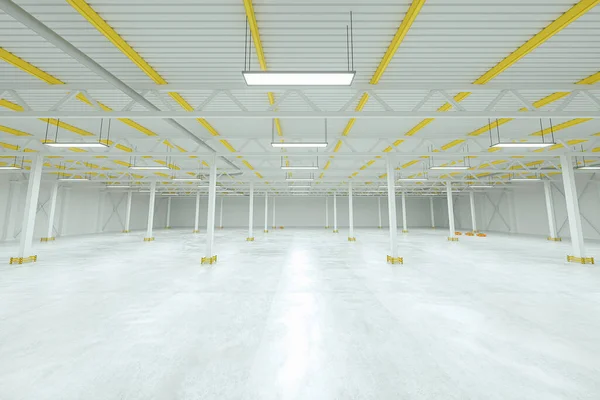 Render Industrial Empty Warehouse Factory Light Room Automobile Warehouse Logistics — 스톡 사진