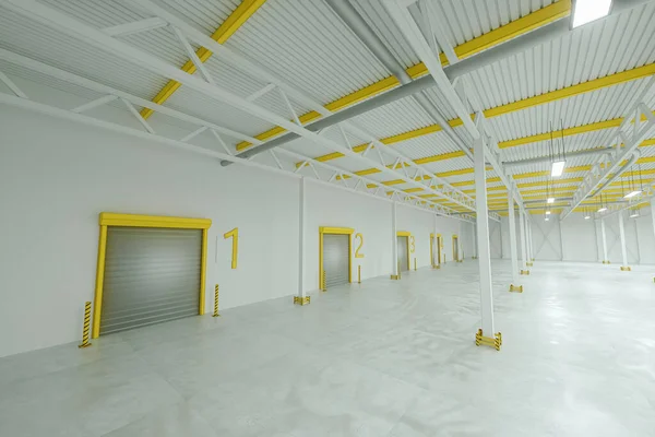 Render Industrial Empty Warehouse Factory Light Room Automobile Warehouse Logistics — 스톡 사진
