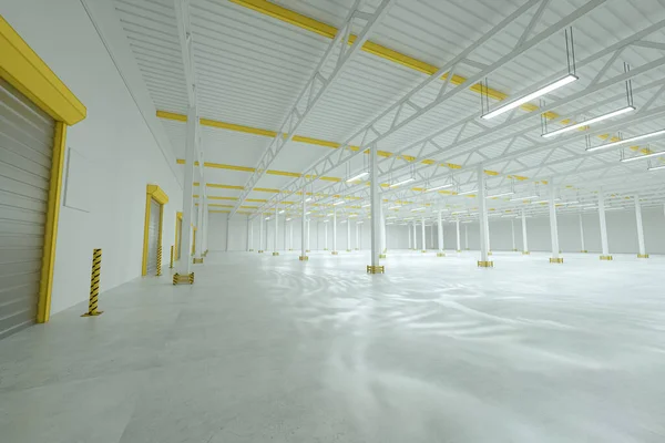 Render Industrial Empty Warehouse Factory Light Room Automobile Warehouse Logistics — 스톡 사진