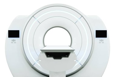 MRI makinesi, manyetik rezonans görüntüleme makinesi beyaz arka planda izole edilmiş. Tıp, teknoloji, gelecek. 3B görüntüleme, 3D resimleme, kopyalama alanı