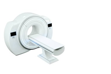 MRI makinesi, manyetik rezonans görüntüleme makinesi beyaz arka planda izole edilmiş. Tıp, teknoloji, gelecek. 3B görüntüleme, 3D resimleme, kopyalama alanı
