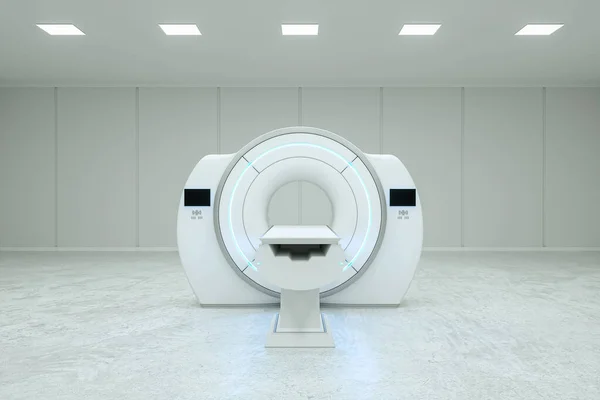 MRI, Complete CAT Scan System in a Hospital Environment. Concept medicine, technology, future. 3D rendering, 3D illustration, copy space