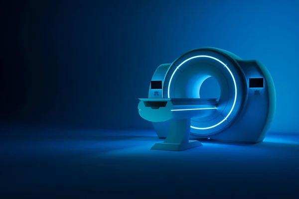 Maszyna Rezonansu Magnetycznego Ciemnoniebieskim Tle Medycyna Koncepcyjna Technologia Przyszłość Rendering — Zdjęcie stockowe