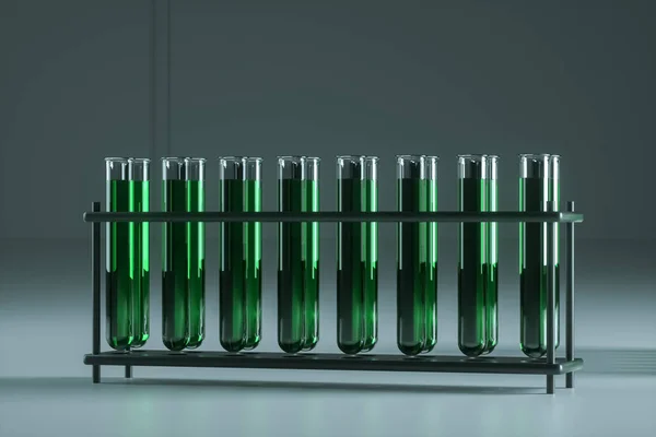 Pipette Içinde Yeşil Sıvı Bulunan Birkaç Test Tüpünden Birine Sıvı — Stok fotoğraf