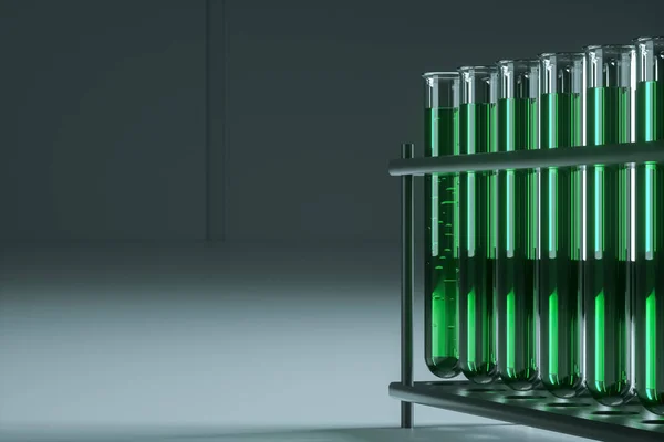 Pipette Içinde Yeşil Sıvı Bulunan Birkaç Test Tüpünden Birine Sıvı — Stok fotoğraf