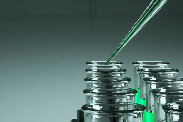 Pipette Add Liquid Test Tube Green Liquid Concept Vaccine Technology — Stock Photo, Image