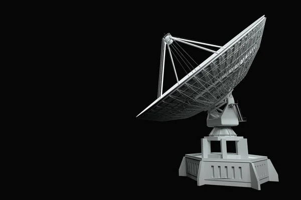 Radiotélescope Blanc Grande Antenne Parabolique Radar Isolé Sur Fond Noir — Photo