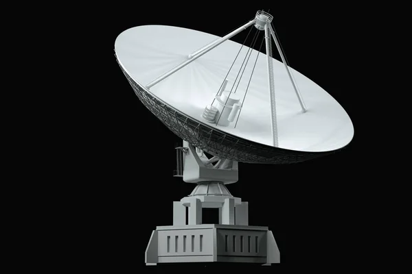 Radiotélescope Blanc Grande Antenne Parabolique Radar Isolé Sur Fond Noir — Photo