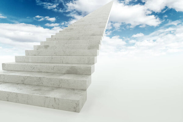 Concrete staircase going straight to the sky. The concept of a career ladder, promotion at work, the path to the goal. Mixed medium