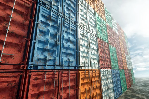 Seecontainer Gegen Den Himmel Industriehafen Mit Containern Frachtcontainern Logistikkonzept Schnelle — Stockfoto