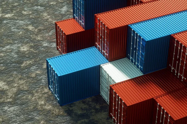 Bunte Seecontainer Industriehafen Mit Containern Frachtcontainern Logistikkonzept Schnelle Lieferung Rendering — Stockfoto