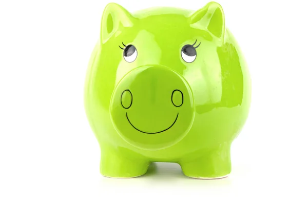 Green Green Piggy Bank Isolated White Background Budget Saving Concept — Stock Photo, Image