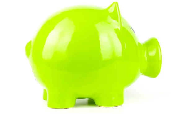 Grünes Sparschwein Auf Weißem Hintergrund Haushaltssparkonzept — Stockfoto