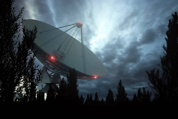 Radio Telescope Large Satellite Dish Night Sky Tracks Stars Technology — Stock Photo, Image