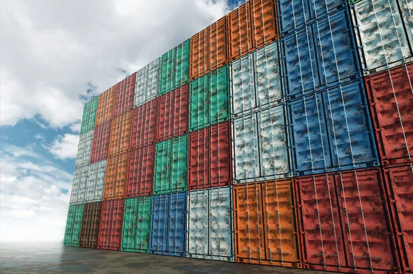 Recipientes Marítimos Contra Céu Azul Porto Industrial Com Contentores Conceito — Fotografia de Stock