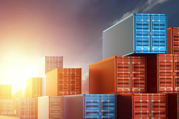 Seecontainern Vor Blauem Himmel Industriehafen Mit Containern Logistikkonzept Schnelle Lieferung — Stockfoto