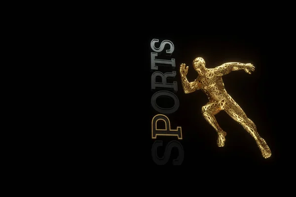 Sport Bakgrund Gyllene Figur Man Springande Pose Mörk Bakgrund Sportträning — Stockfoto
