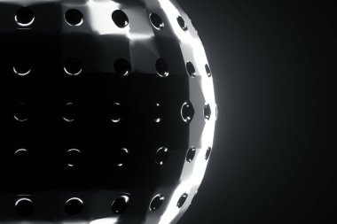 Siyah, soyut bir top, karanlık bir zemin, organik yapı, modern grafik tasarım. 3 boyutlu canlandırma, 3 boyutlu çizim. Boşluğu kopyala