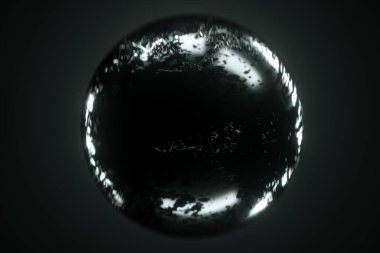 Siyah, soyut bir top, karanlık bir zemin, organik yapı, modern grafik tasarım. 3 boyutlu canlandırma, 3 boyutlu çizim. Boşluğu kopyala