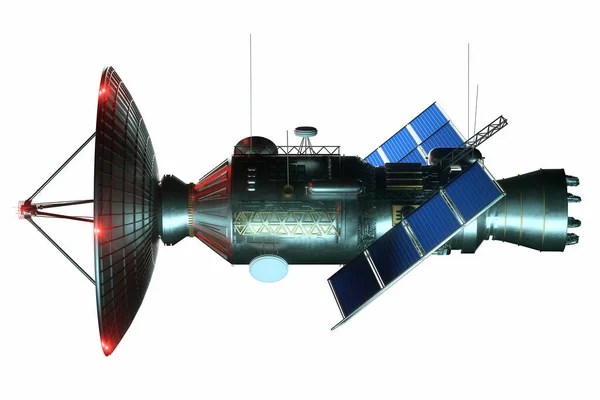 Satélite Espacial Con Antena Parabólica Paneles Solares Aislado Sobre Fondo —  Fotos de Stock