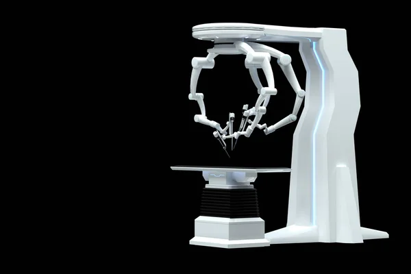 Robotkirurg Robotutrustning Manipulatorer Isolerade Mörk Bakgrund Tekniken Medicinens Framtid Kirurgi — Stockfoto