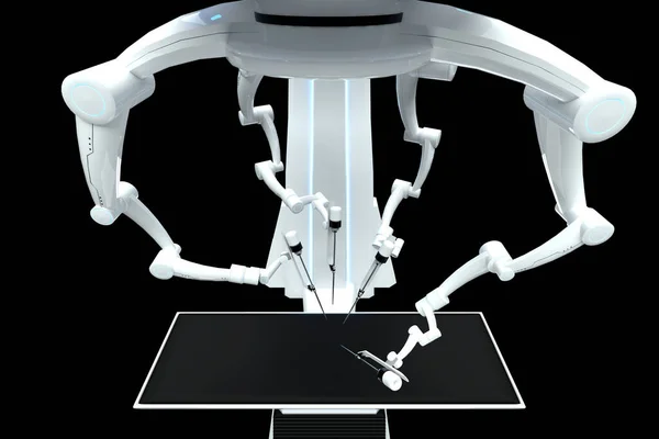 Робот Хирург Роботизированное Оборудование Манипуляторы Изолированные Темном Фоне Технологии Будущее — стоковое фото