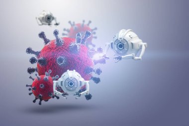 Nanoteknoloji Genetik Mühendisliği ve nanorobotların mikropları yok etmek için kullanılması. Tıbbi konsept, geleceğin tıp teknolojisi. 3B illüstrasyon, 3B canlandırma
