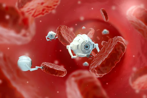 Blood nanorobots, Nanotechnology genetic engineering and the use of nanorobots for the treatment of cancer and other diseases. Medical concept, future medicine. 3D illustration, 3D rendering