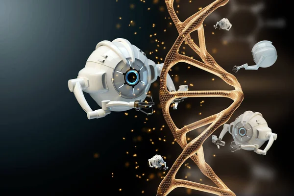 Nanotechnology Genetic Engineering Use Nanorobots Modify Dna Molecules Medical Concept — Stock Photo, Image