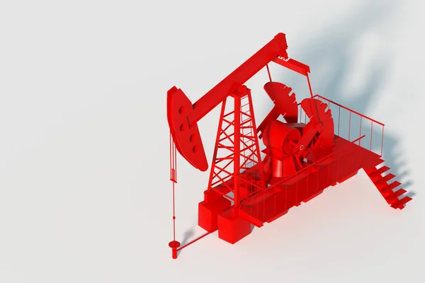 Red oil pump on a white background, oil rig industrial oil production, oil prices. Technology concept, fossil energy sources, hydrocarbons. copy space, 3D illustration, 3D render
