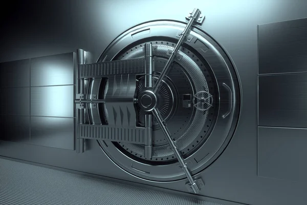 Bank vault door, large safe, sturdy metal. The concept of bank deposits, deposit, cells, good protection of savings. Copy space, 3D illustration, 3D render