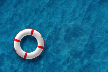 Suda portakal rengi Lifebuoy. Yardım, kurtarma, boğulma, fırtına konsepti. Uzayı kopyala 3B illüstrasyon, 3B canlandırma