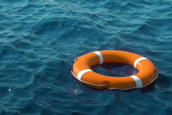 Lifebuoy Laranja Água Conceito Ajuda Resgate Afogamento Tempestade Espaço Para — Fotografia de Stock