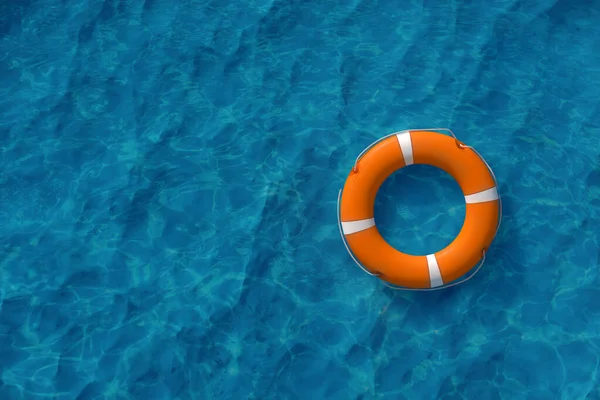 Orange Lifebuoy on the water. The concept of help, rescue, drowning, storm. Copy space. 3D illustration, 3D rendering