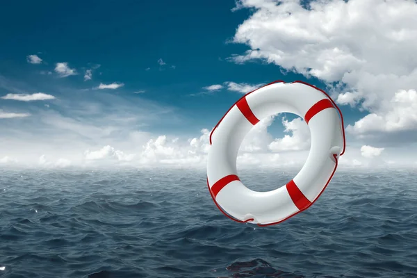 Orange Lifebuoy on the water. The concept of help, rescue, drowning, storm. Copy space