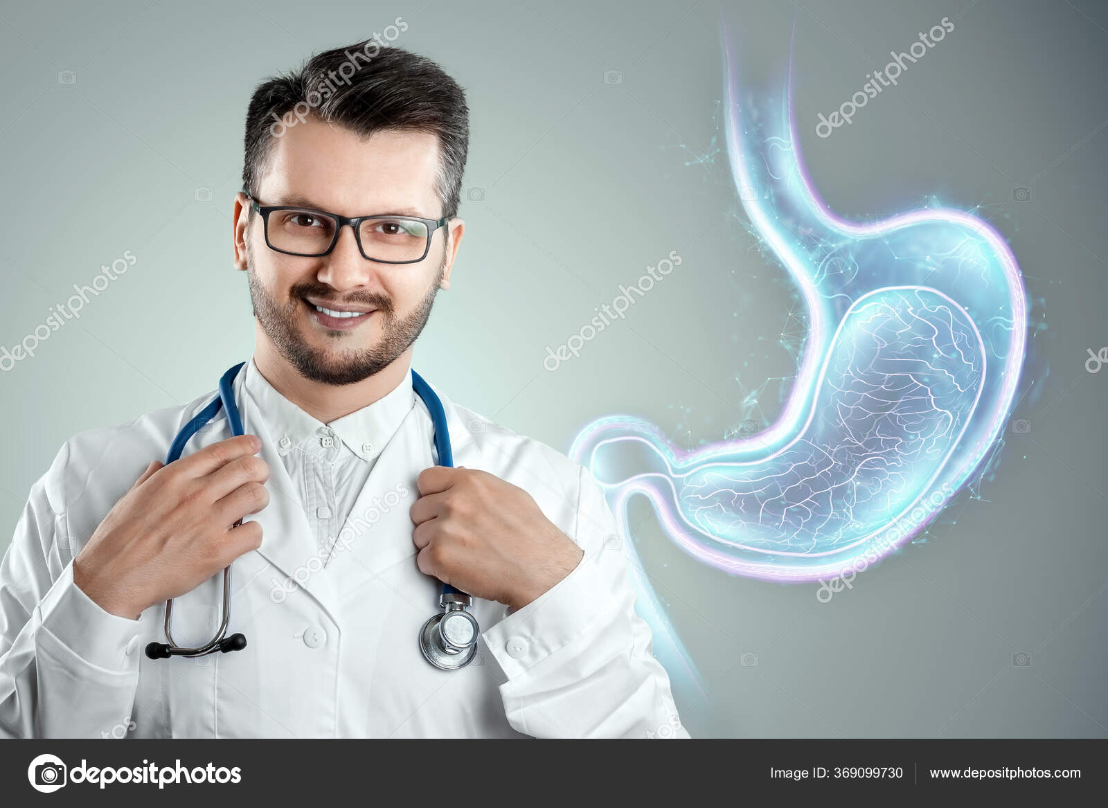 Dokter Dengan Latar Belakang Hologram Perut Prosedur Endoskopi Konsep