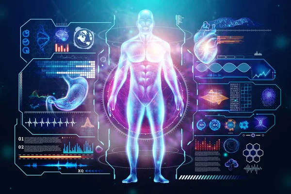 Hologram Human Body Health Care Future High Tech Diagnostic Panel — 스톡 사진