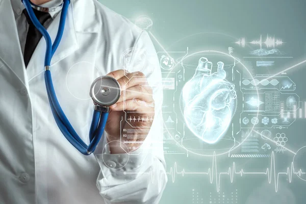 Holograma Cardíaco Médico Enfermedad Cardíaca Cuidado Salud Del Futuro Ciencia — Foto de Stock
