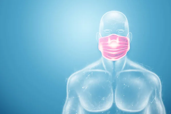 Máscara Médica Holograma Proteção Contra Vírus Conceito Pneumonia Covid Pandemia — Fotografia de Stock
