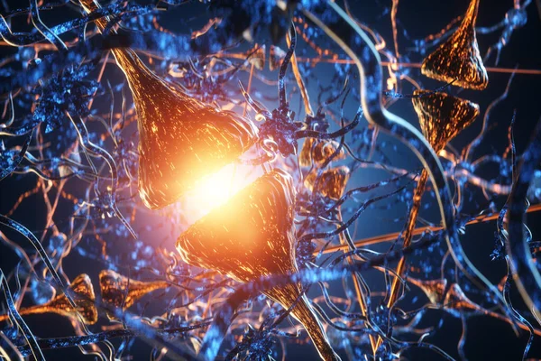 Synapsa Neurony Ludzkim Mózgu Wysyłam Sygnały Chemiczne Elektryczne Ludzki Układ — Zdjęcie stockowe