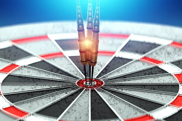 Dárdák Egy Arany Nyíl Beragadt Célpontba Dartboard Cél Cél Üzlet — Stock Fotó