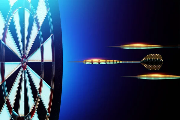 Dardos Dardo Dorado Volando Hacia Objetivo Dartboard Objetivo Meta Negocios — Foto de Stock